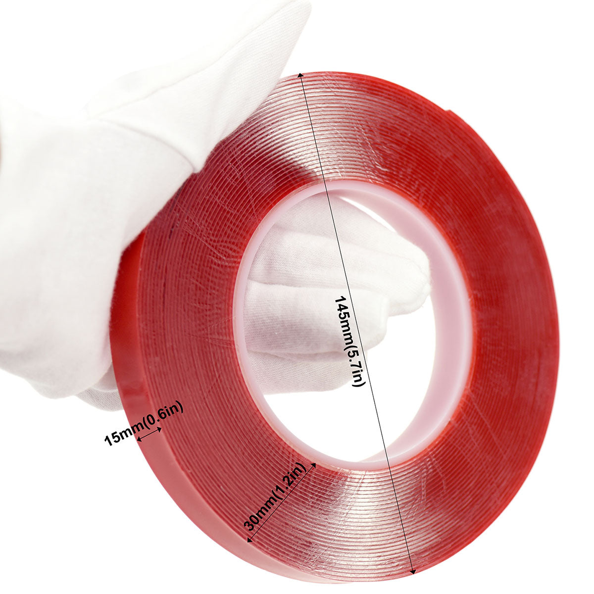 15mm x 1mm x 10 meters Multi-Purpose High Strength Transparent Acrylic Gel Adhesive Double Sided Tape Roll No Residue