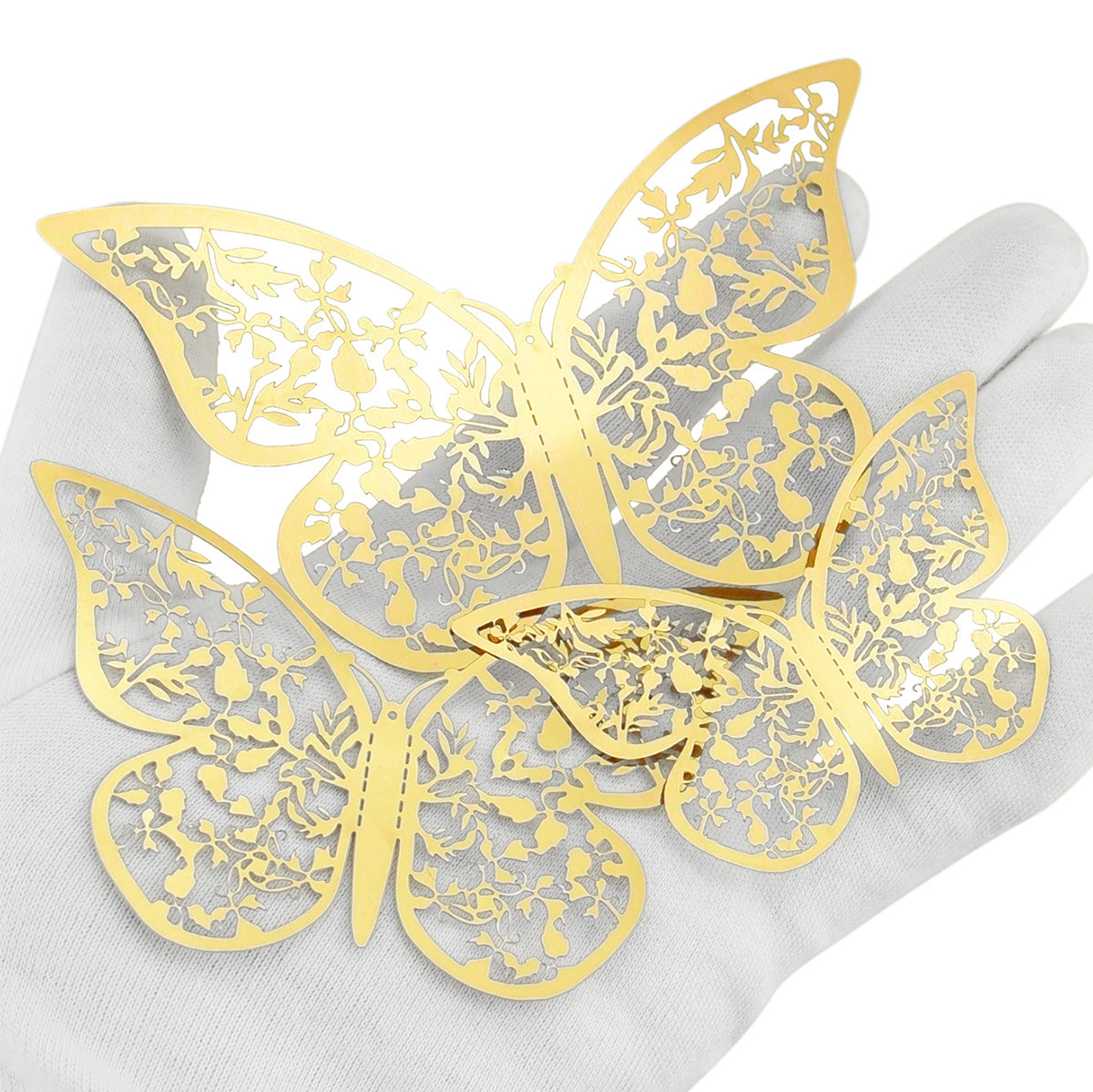 Gold Butterflies Wall Decorations Set - Floral & Leaves Hollow Design