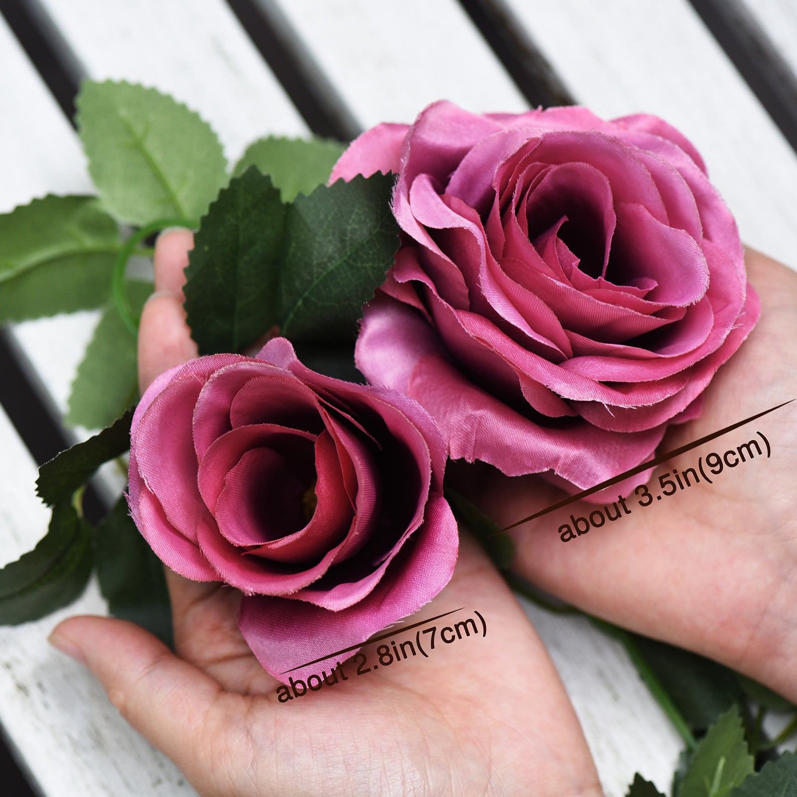 2 Pcs Raspberry Pink Artificial Silk Rose Garland Vine Plant Flower Leaves