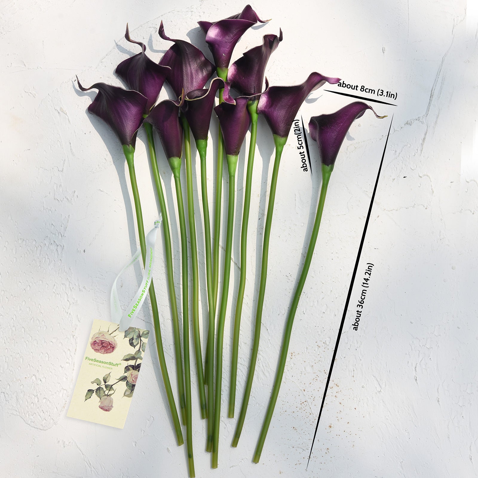 Bunch of 10 Realistic Artificial Calla Lily Flower Stems in
