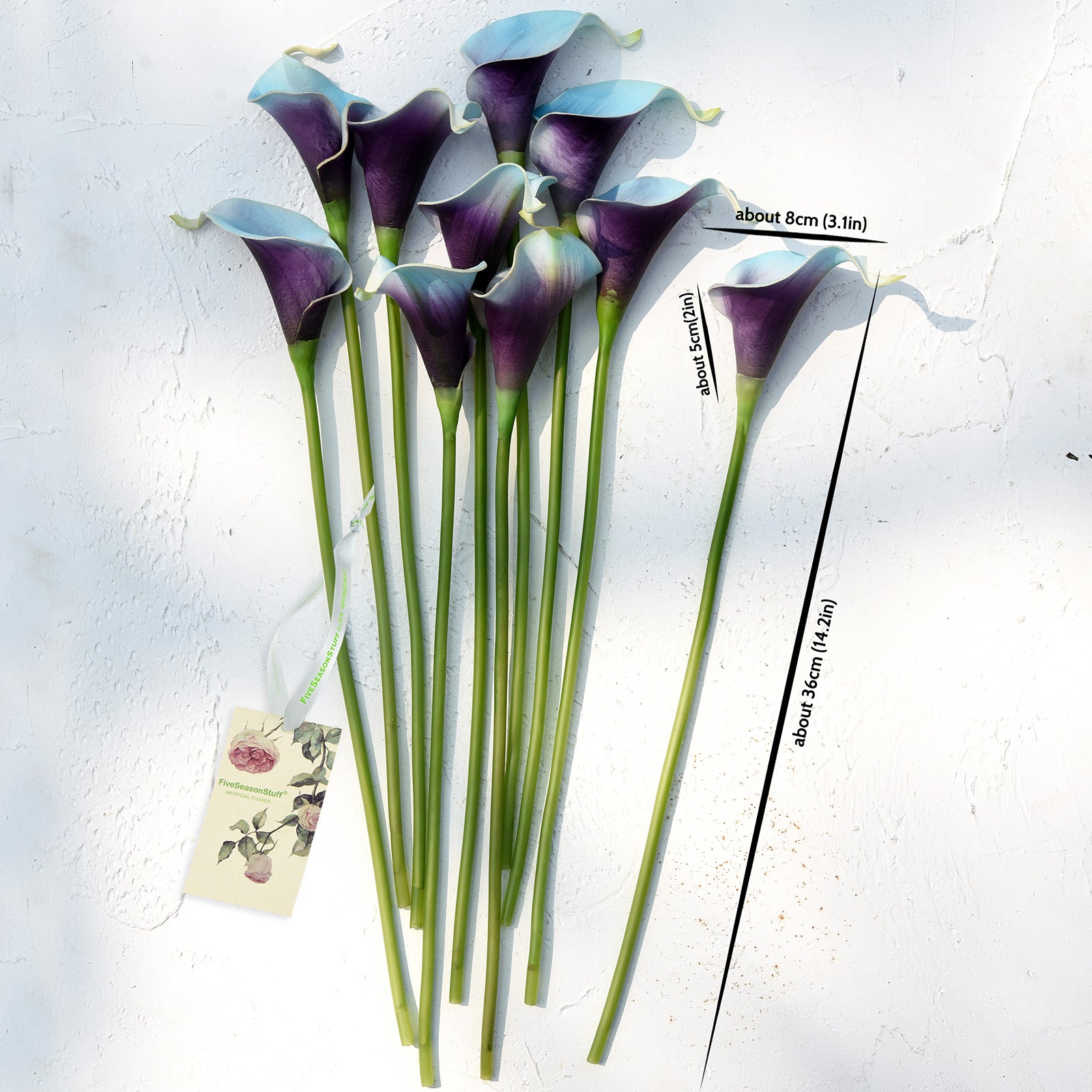 Real Touch Calla Lilies Artificial Flower Bouquet 10 Stems (Arctic Blue & Purple)