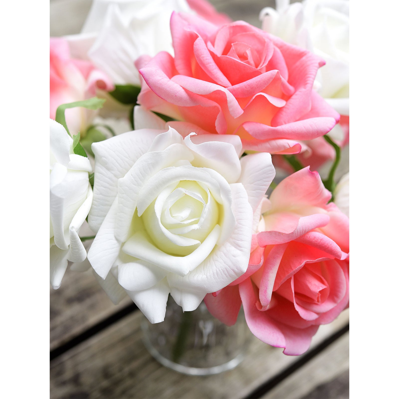 FiveSeasonStuff Milk White Real Touch Garden Rose Artificial Flowers Wedding, Bridal, Home Décor 5 Stems 9.8"