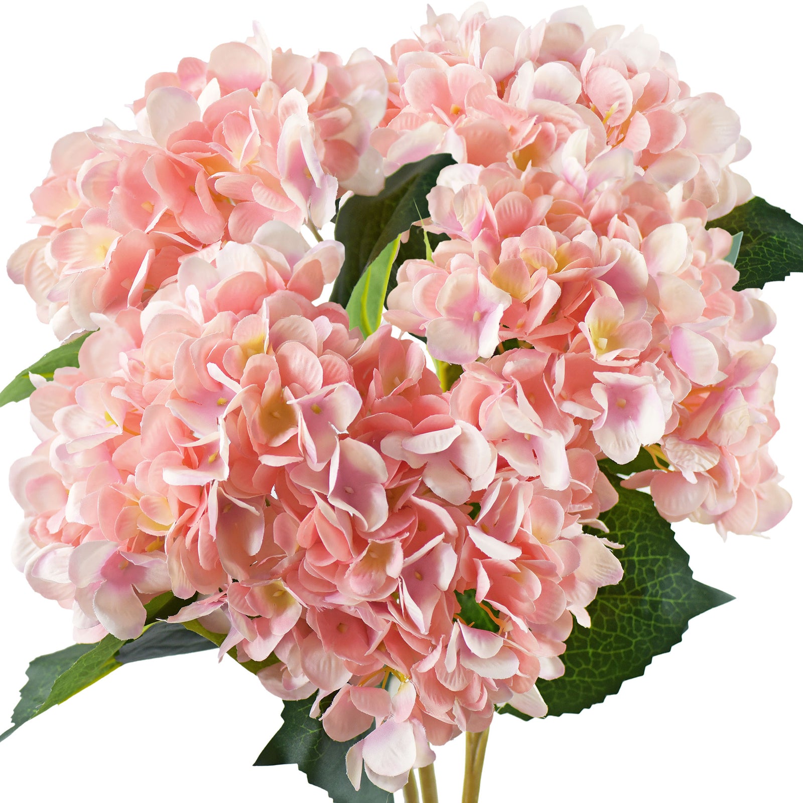 5 Stems Pink Artificial Silk Hydrangea Flowers