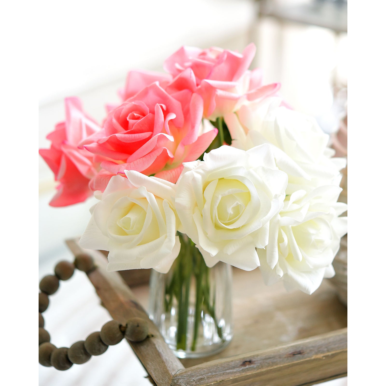 FiveSeasonStuff Milk White Real Touch Garden Rose Artificial Flowers Wedding, Bridal, Home Décor 5 Stems 9.8"