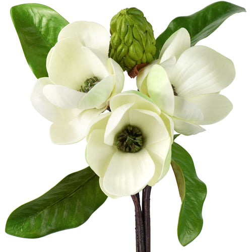 FiveSeasonStuff Purity White Magnolia Artificial Flowers Arrangement with 4 Stems, Wedding Bridesmaids Bouquet Bridal Showers Home Decor