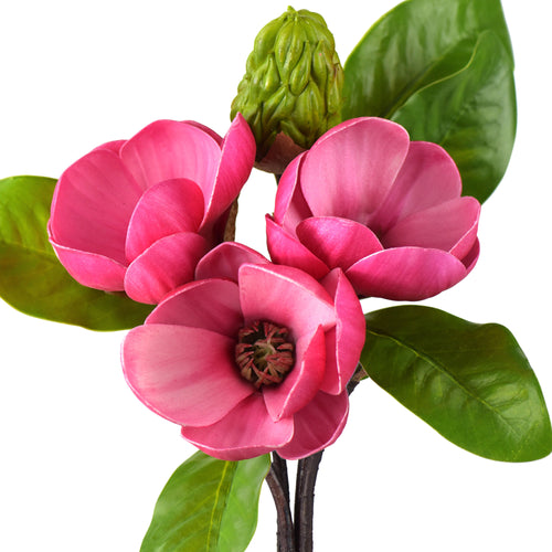 FiveSeasonStuff Magenta Passion Pink Magnolia Artificial Flowers Arrangement with 4 Stems, Wedding Bridesmaids Bouquet Home Decor