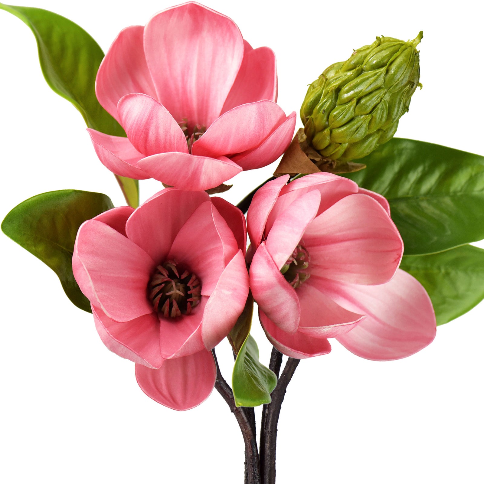 FiveSeasonStuff Joyful Light Pink Magnolia Artificial Flowers Arrangement with 4 Stems, Wedding Bridesmaids Bouquet Home Decor
