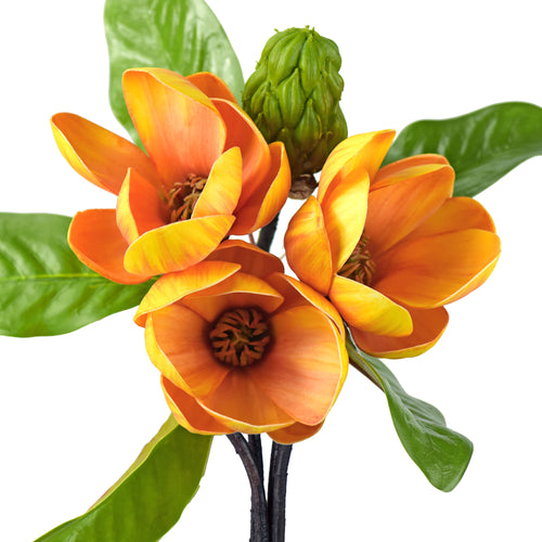 FiveSeasonStuff Friendship Orange Magnolia Artificial Flowers Arrangement with 4 Stems, Wedding Bridesmaids Bouquet Home Decor