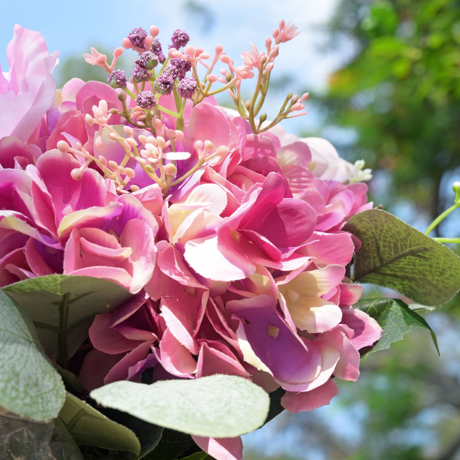 5 Stems Magenta Pink Artificial Silk Hydrangea Flowers