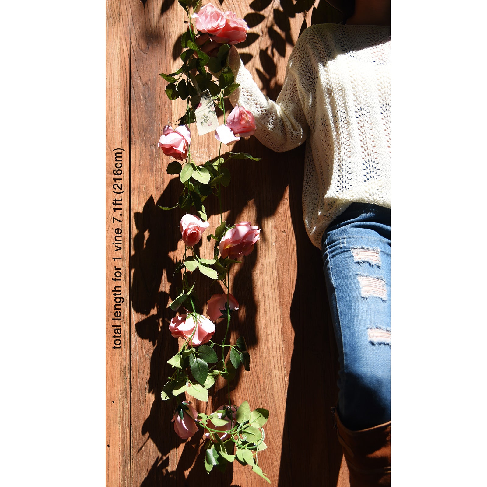 Artificial Silk Rose Garlands Vine Plant Flower Leaves (Amaranth Pink) 2 Pcs