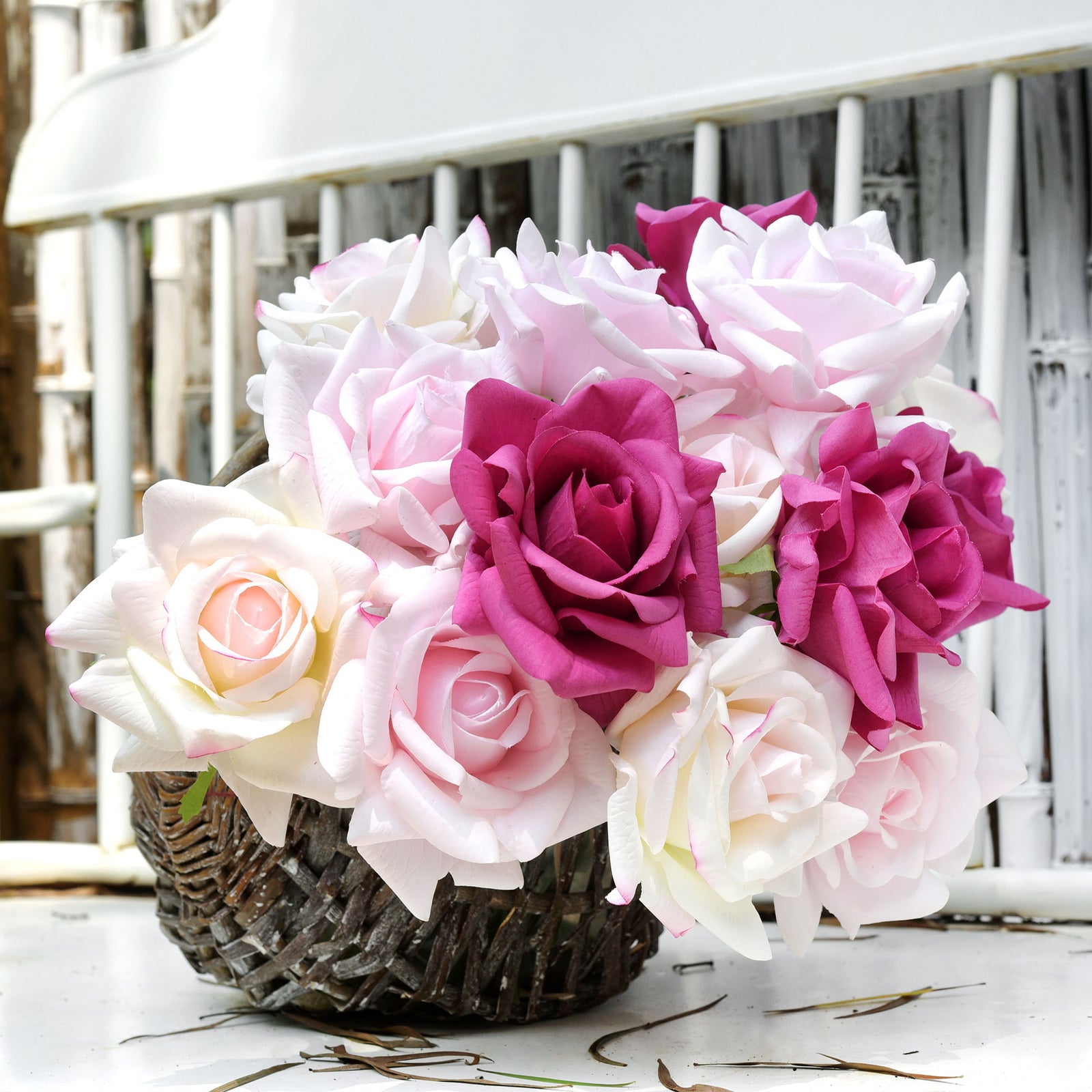 FiveSeasonStuff Light Peach Real Touch Garden Rose Artificial Flowers Wedding, Bridal, Home Décor 5 Stems 9.8"