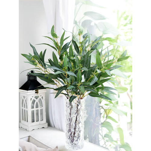 FiveSeasonStuff 33.8" Long Stem Seeded Willow Eucalyptus Artificial Greenery Fillers 6 Bunches