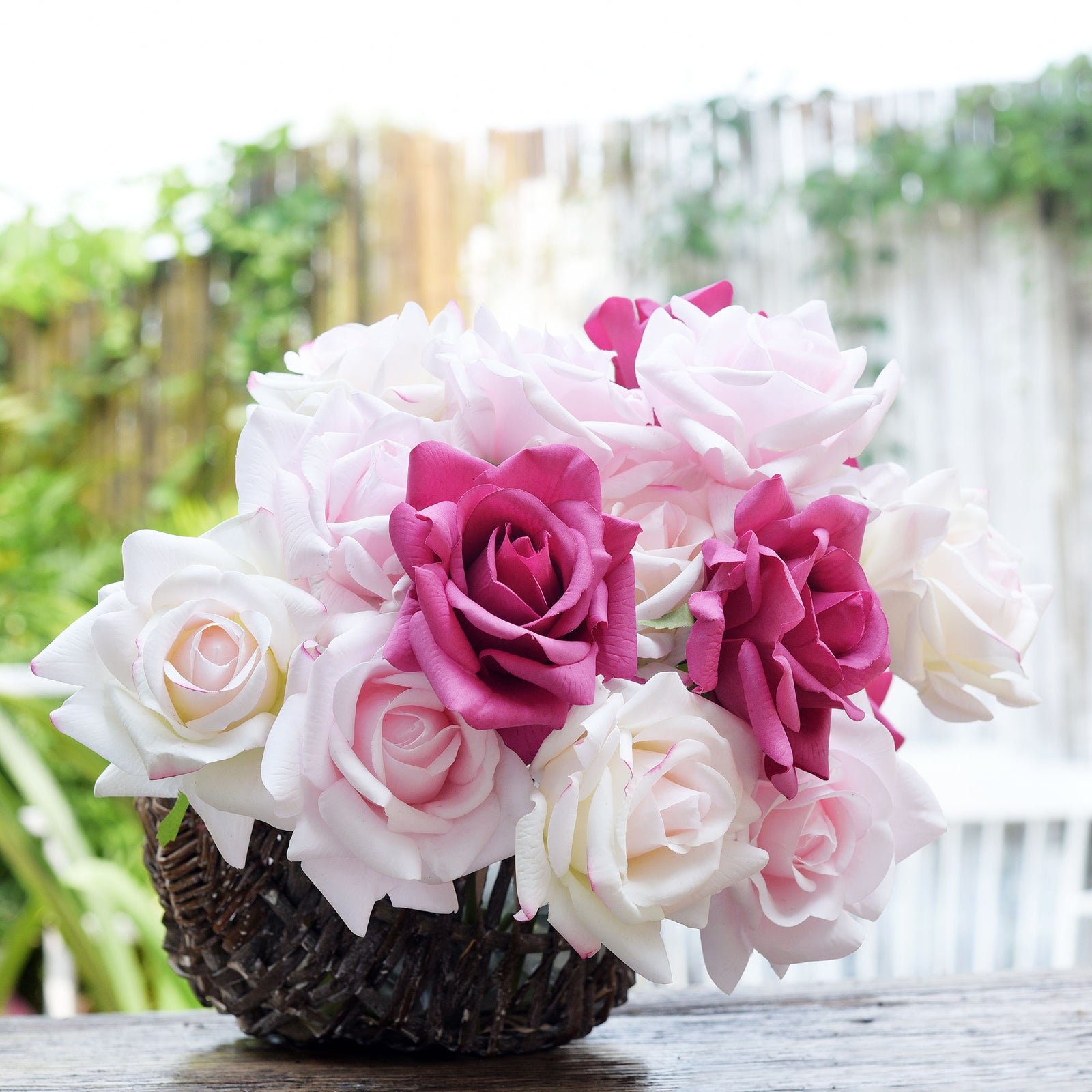 FiveSeasonStuff Light Pink Real Touch Garden Rose Artificial Flowers Wedding, Bridal, Home Décor 5 Stems 9.8"