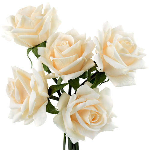 FiveSeasonStuff Soft Peach Real Touch Garden Rose Artificial Flowers Wedding, Bridal, Home Décor 5 Stems 9.8"