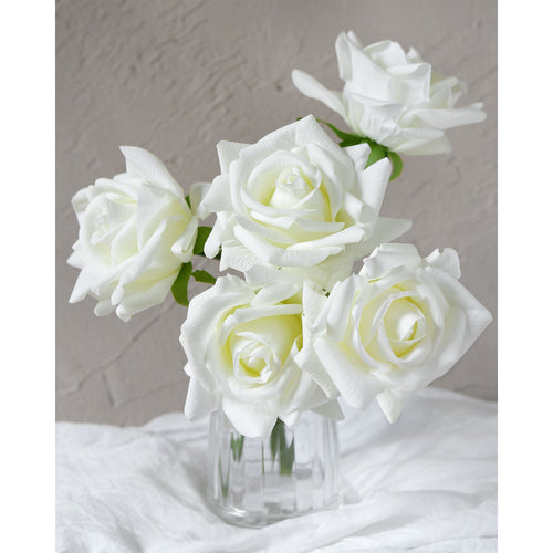FiveSeasonStuff Milk White Real Touch Garden Rose Artificial Flowers Wedding, Bridal, Home Décor 5 Stems 9.8"