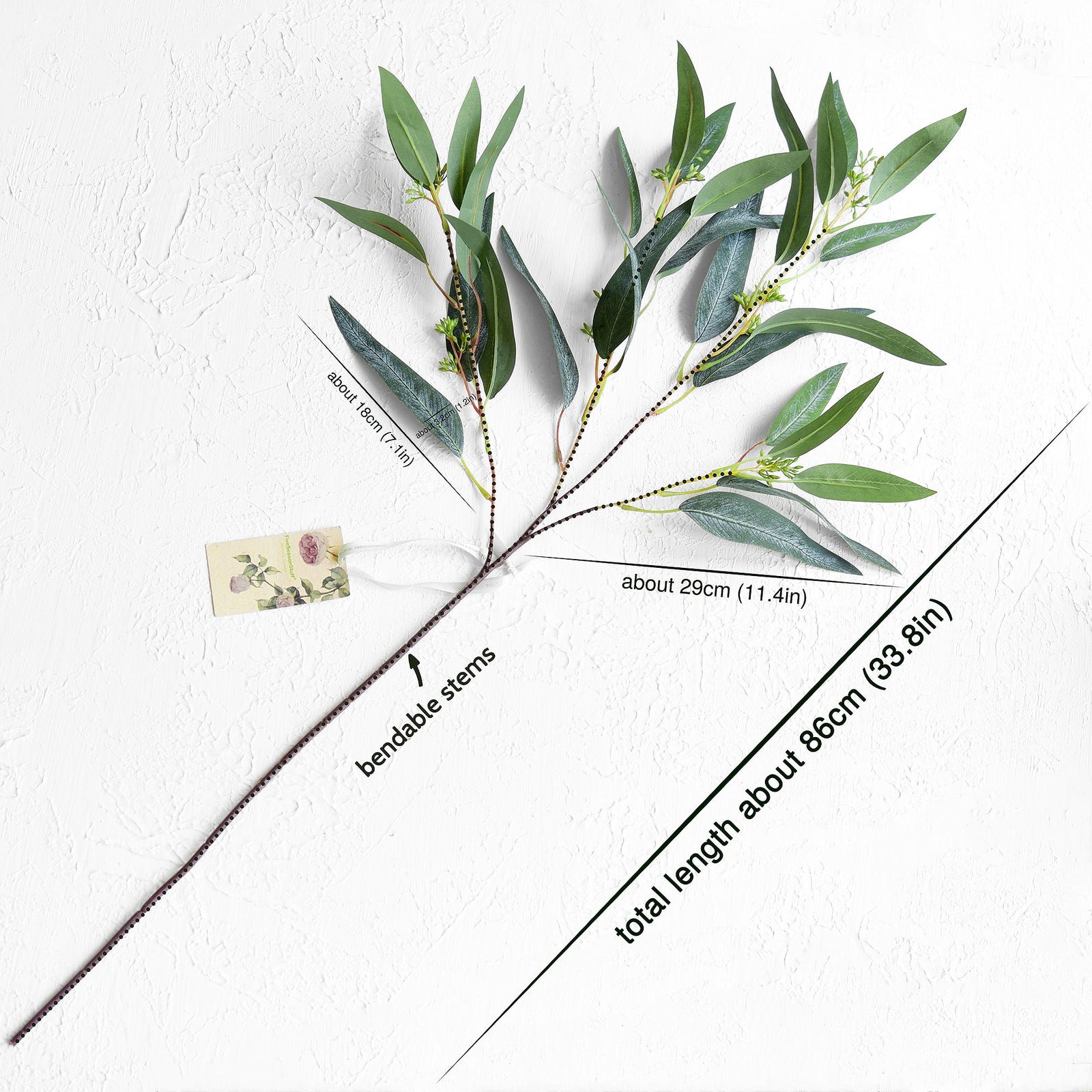FiveSeasonStuff 33.8" Long Stem Seeded Willow Eucalyptus Artificial Greenery Fillers 6 Bunches