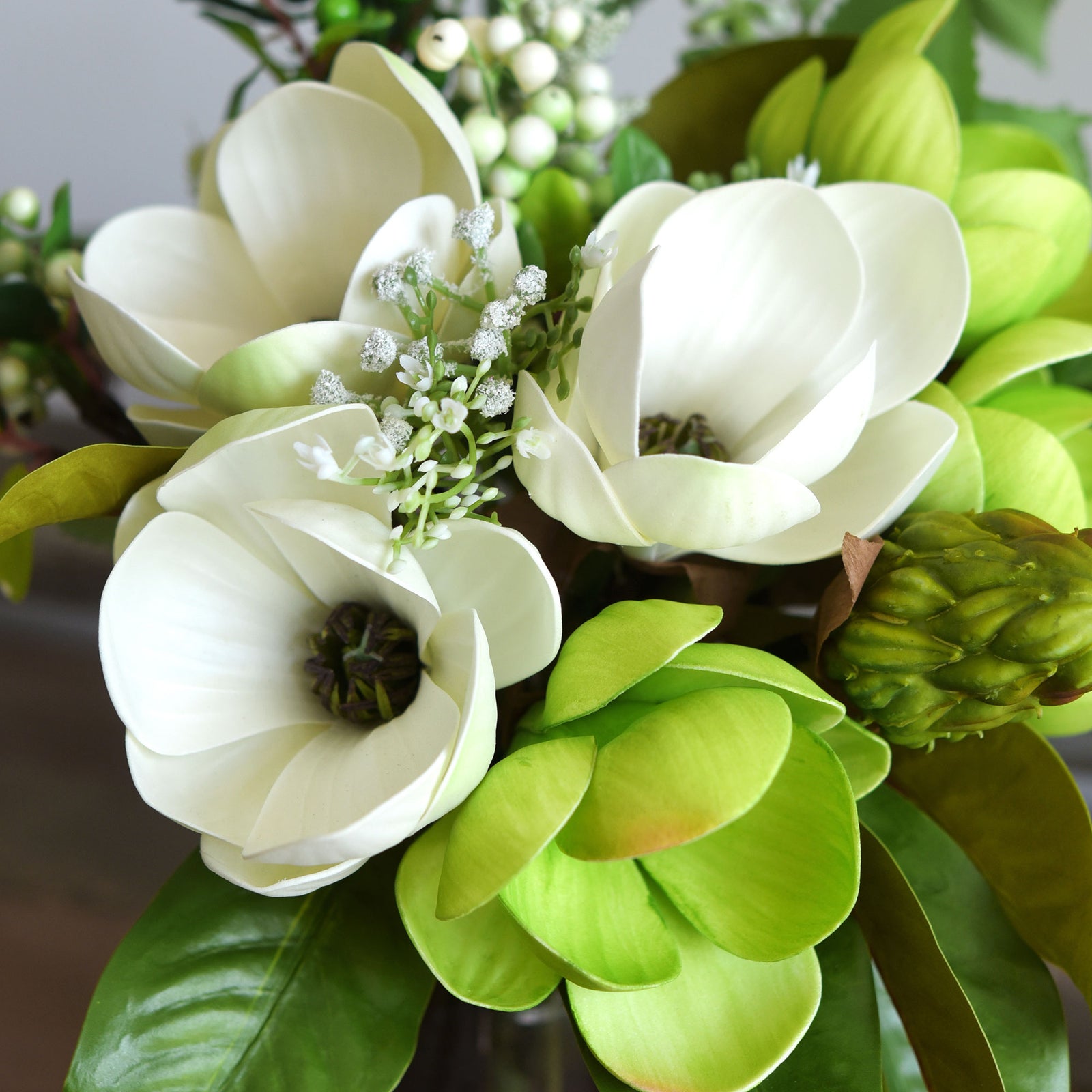 FiveSeasonStuff Purity White Magnolia Artificial Flowers Arrangement with 4 Stems, Wedding Bridesmaids Bouquet Bridal Showers Home Decor