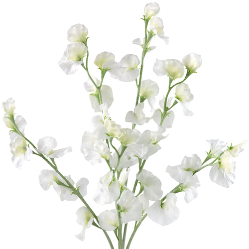 Soft White Sweet Pea Flowers Real Looking Artificial flowers Home Décor 24.8'' (6 Stems) FiveSeasonStuff