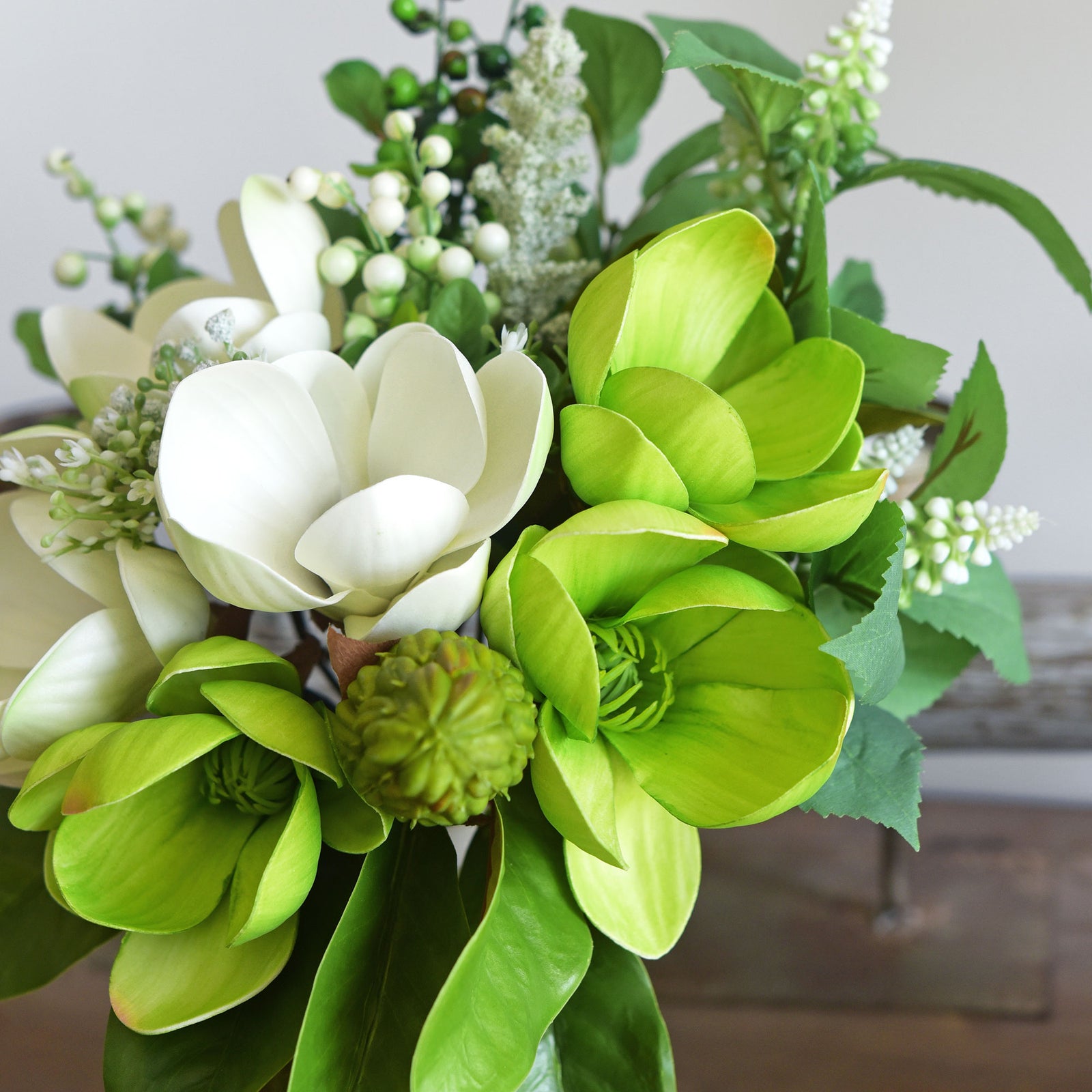 FiveSeasonStuff Noble Green Magnolia Artificial Flowers Arrangement with 4 Stems, Wedding Bridesmaids Bouquet Bridal Showers Home Decor