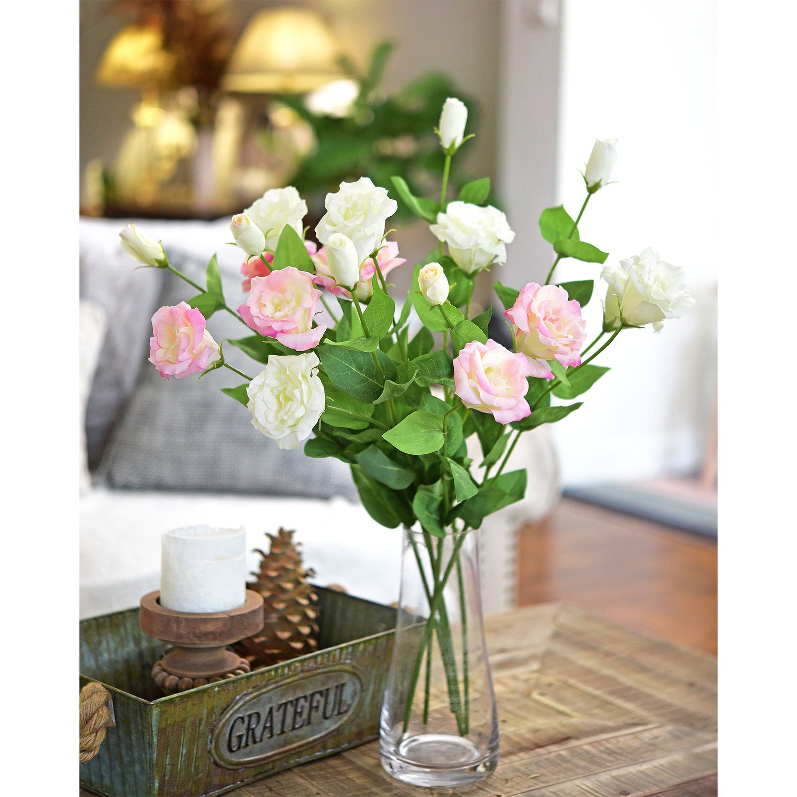 FiveSeasonStuff Real Touch Light Rose Pink Lisianthus Artificial Flowers Tall Long Stems 58cm 3 Stems