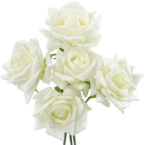 FiveSeasonStuff Milk White Real Touch Garden Rose Artificial Flowers Wedding, Bridal, Home Décor 5 Stems 9.8"