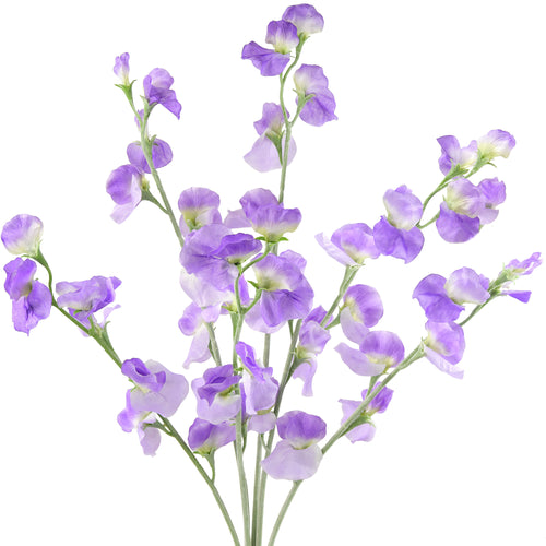 Indigo Purple Sweet Pea Flowers Real Looking Artificial flowers Home Décor 24.8'' (6 Stems) FiveSeasonStuff