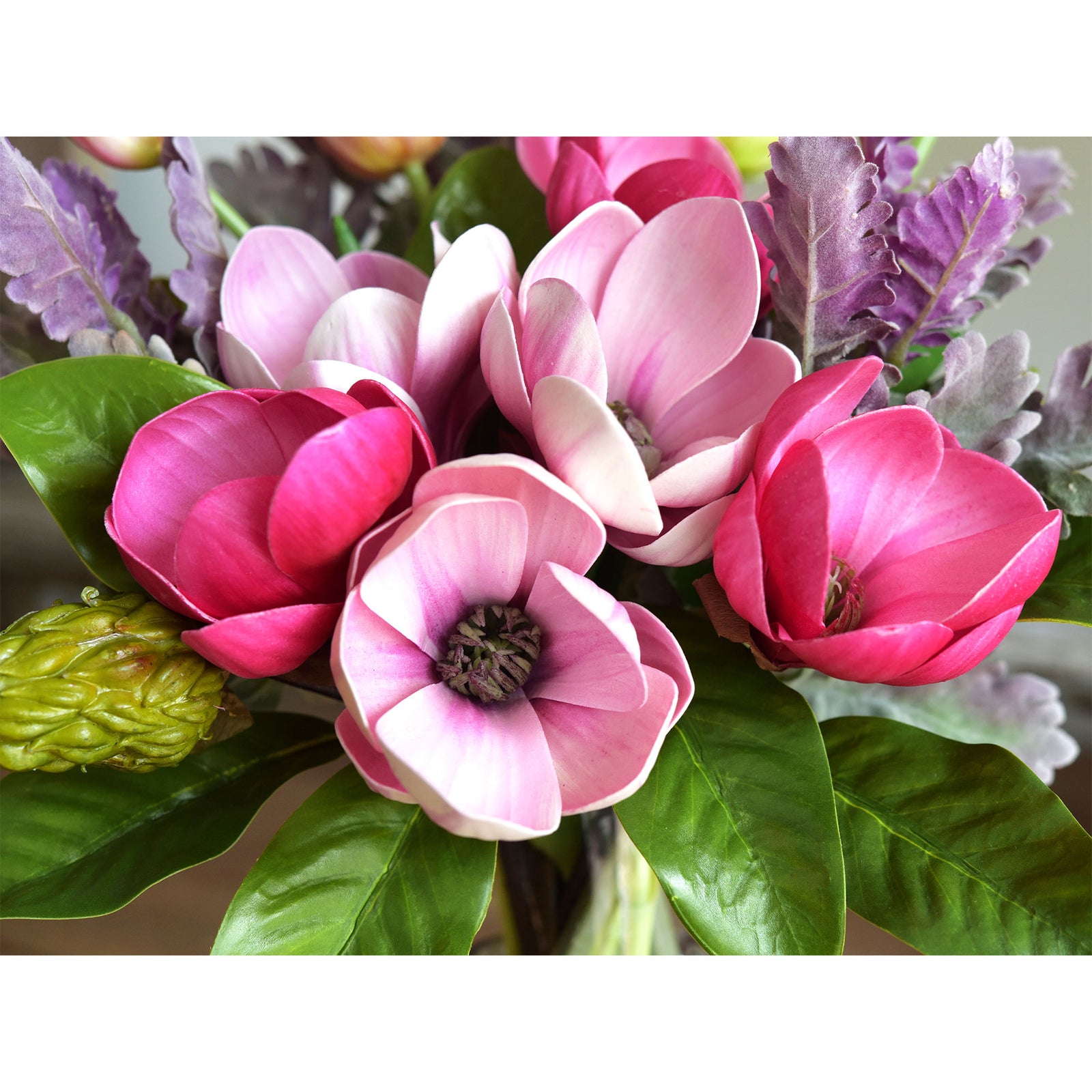FiveSeasonStuff Magenta Passion Pink Magnolia Artificial Flowers Arrangement with 4 Stems, Wedding Bridesmaids Bouquet Home Decor