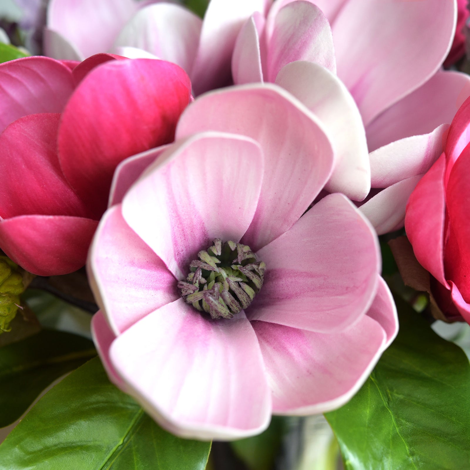 FiveSeasonStuff Dusty Pink Magnolia Artificial Flowers Arrangement with 4 Stems, Wedding Bridesmaids Bouquet Home Decor