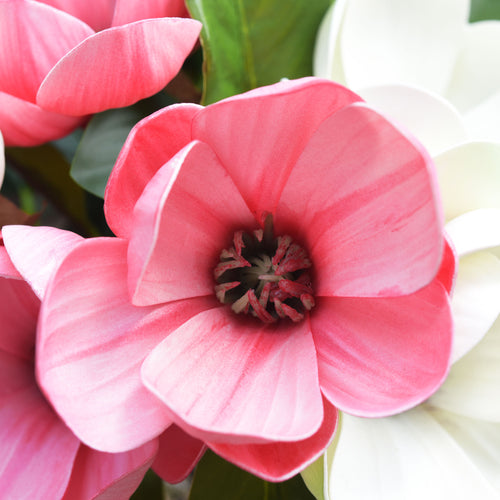 FiveSeasonStuff Joyful Light Pink Magnolia Artificial Flowers Arrangement with 4 Stems, Wedding Bridesmaids Bouquet Home Decor