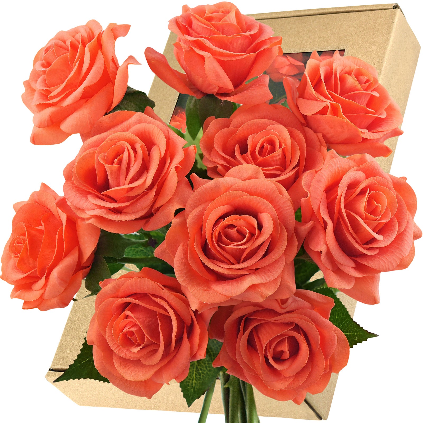 Sunset Orange Real Touch Roses Silk Artificial Flowers 'Petals Feel an –  FiveSeasonStuff