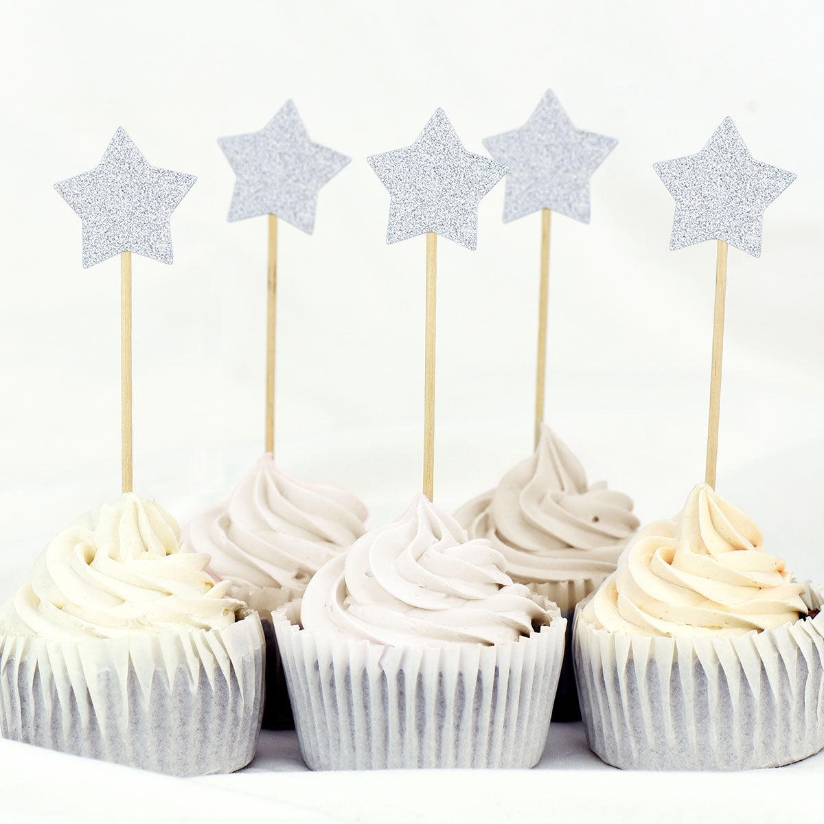 Silver Glitter Star Cake Toppers 50 Pcs