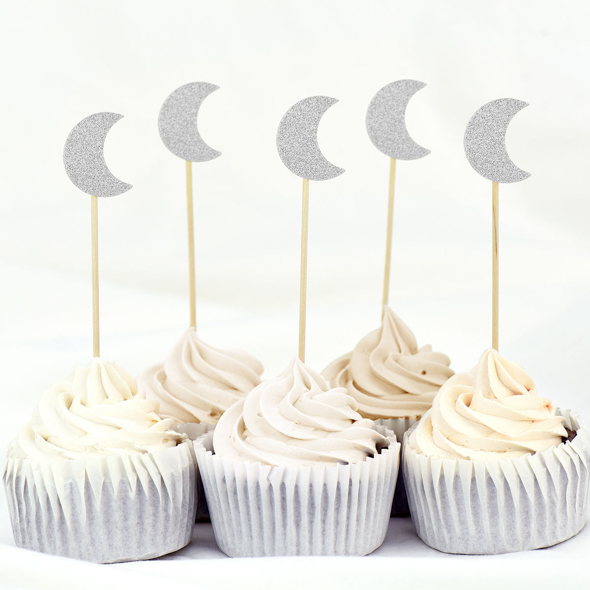 Silver Glitter Moon Cake Toppers 50 Pcs