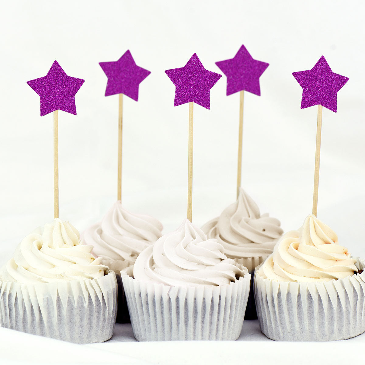 Purple Glitter Star Cake Toppers 50 Pcs