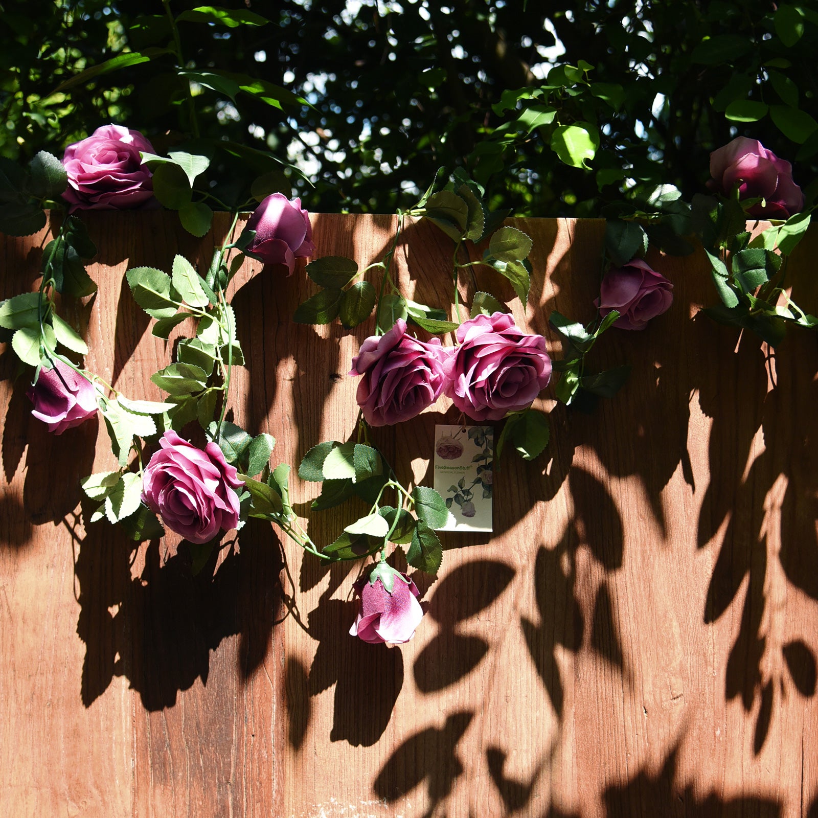 Artificial Silk Rose Garlands Vine Plant Flower Leaves (Fuchhsia) 2 Pcs
