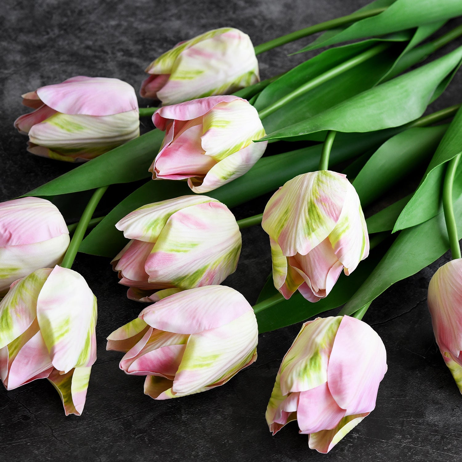 FiveSeasonStuff Real Touch Long Stems Parrot Tulips Artificial Flowers Bouquet [3D Printed] (Meadow Pink) 10 Stems