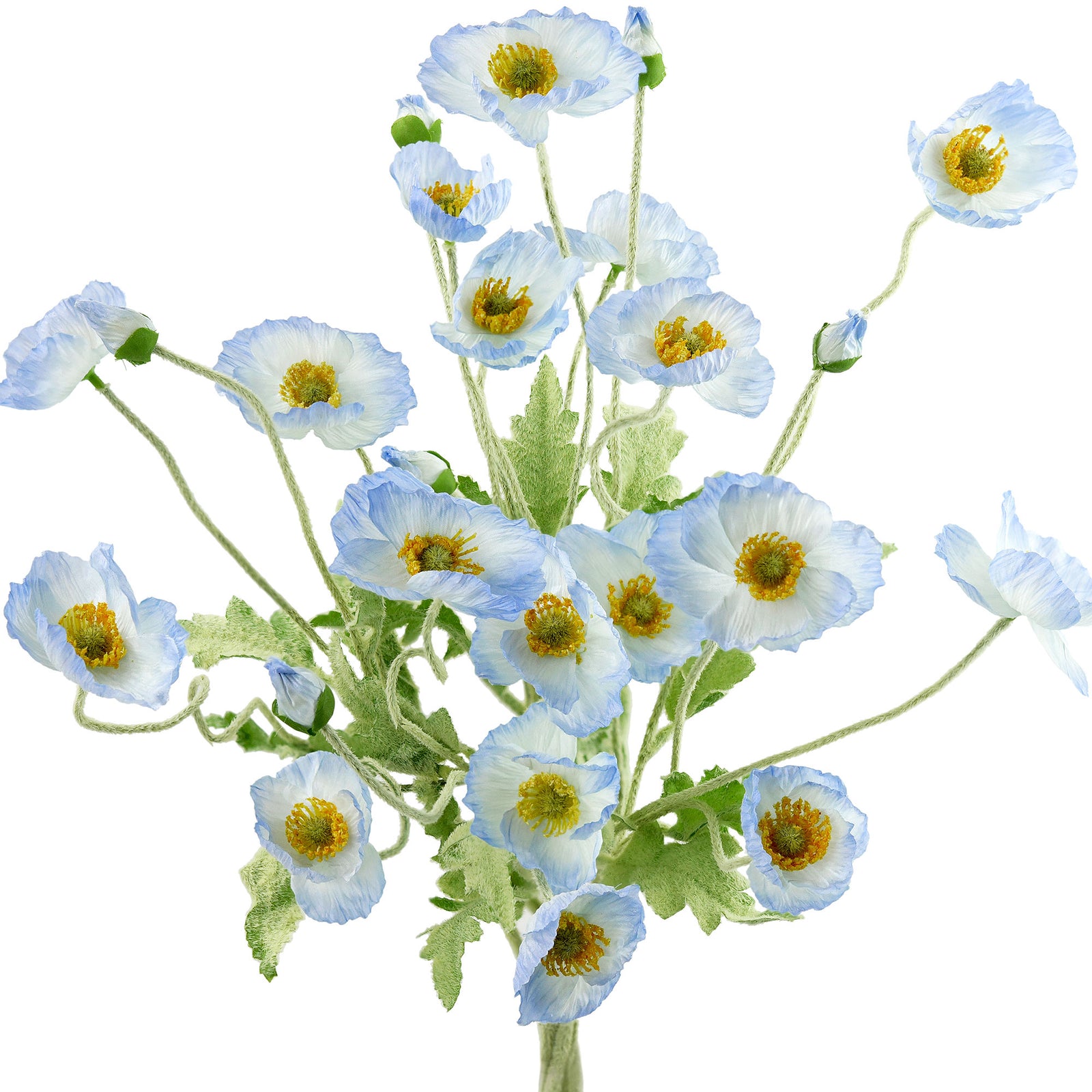 Antarctic Icy Blue Silk Poppies Artificial Flower Bouquet for Remembrance Home Wedding 6 Stems 23.6'' (60cm)