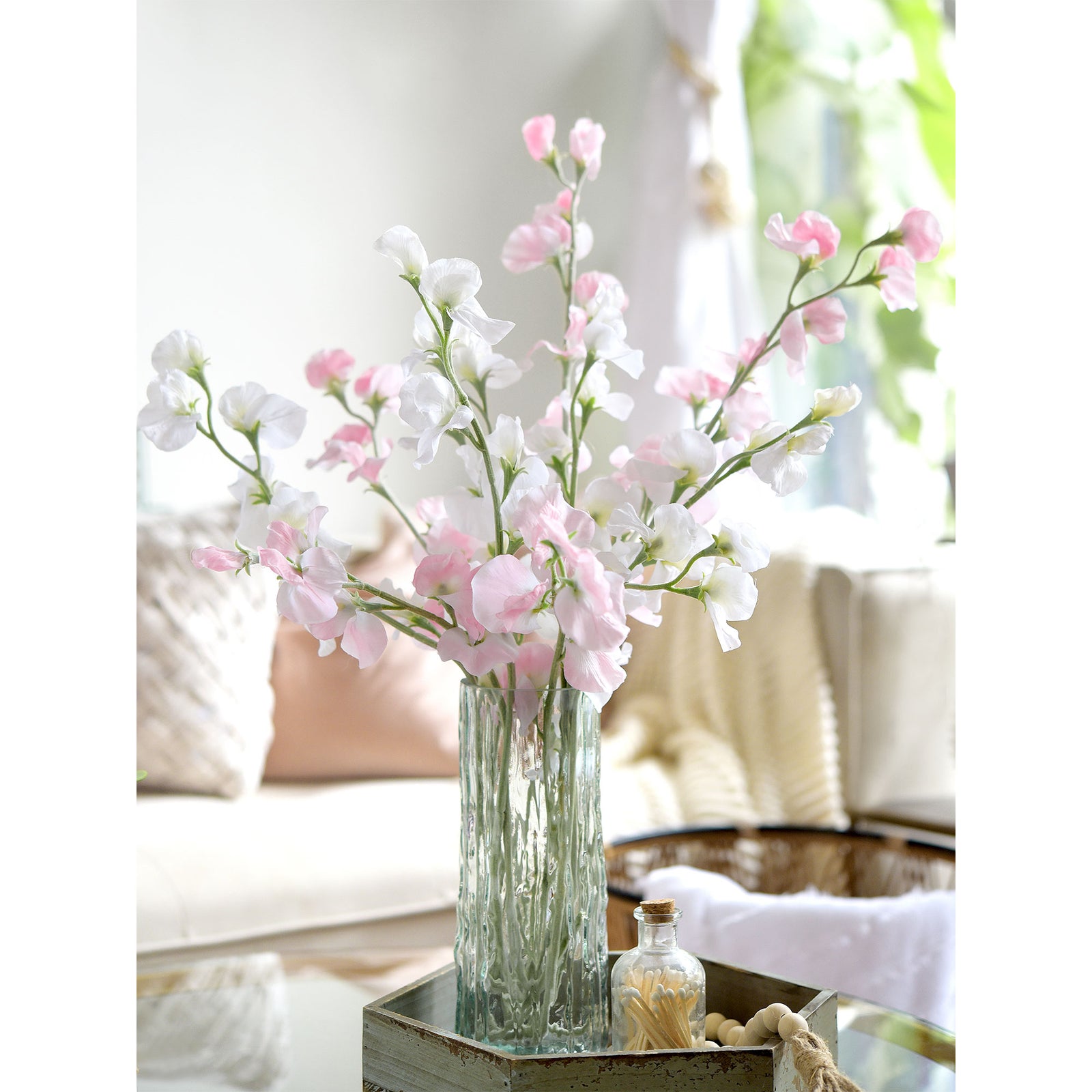Misty Light Pink Sweet Pea Flowers Real Looking Artificial flowers Home Décor 24.8'' (6 Stems) FiveSeasonStuff