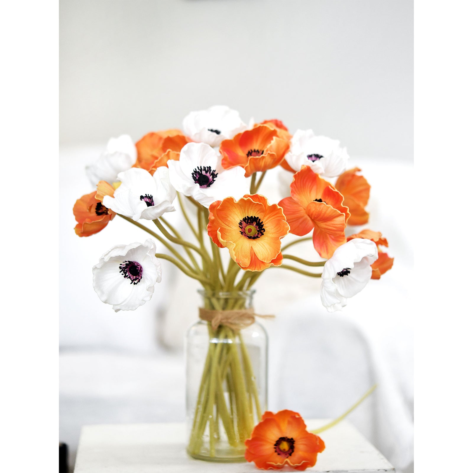 FiveSeasonStuff Orange Real Touch Artificial Poppy Flowers Remembrance Day Decorations 10 Stems 12.6'' (32cm)