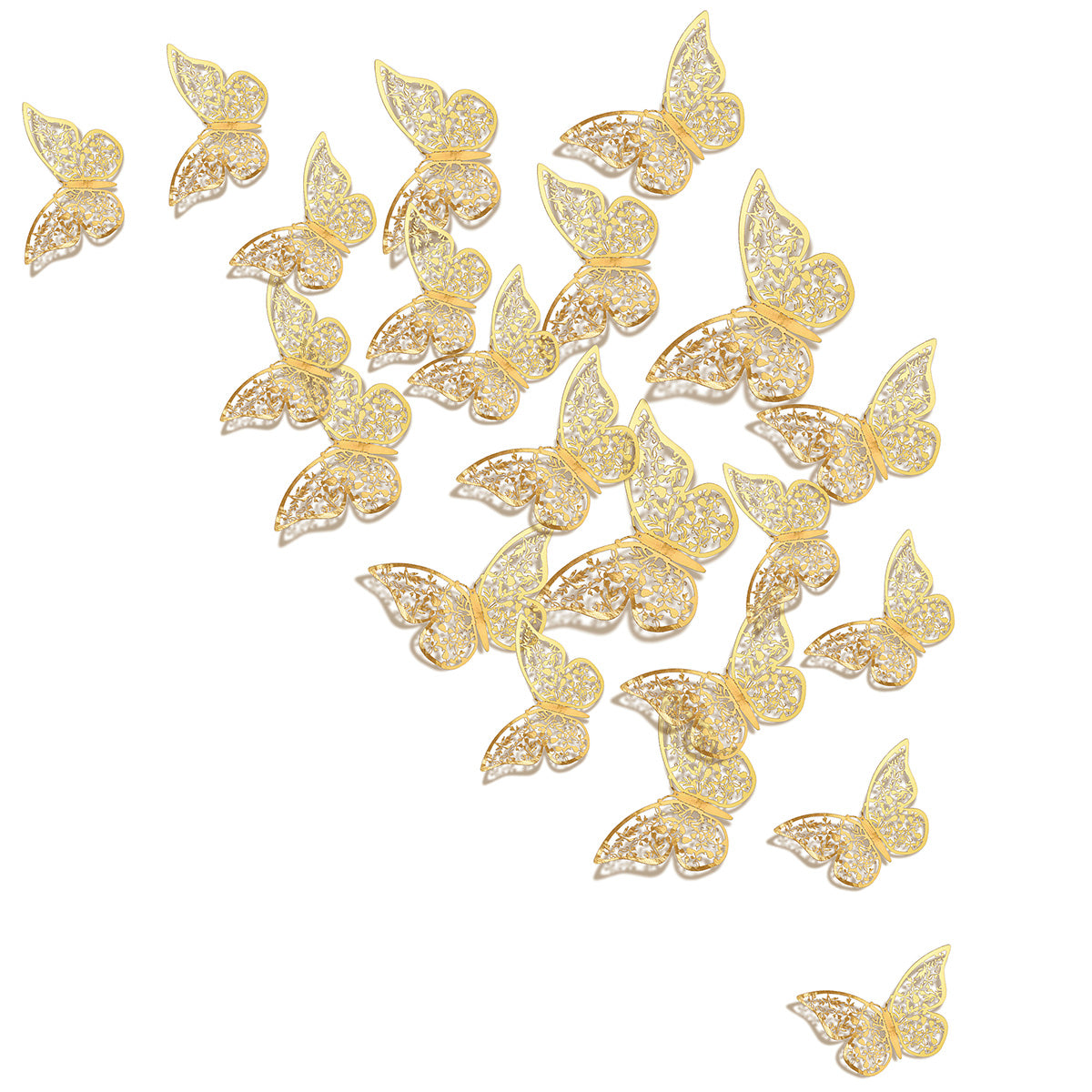 Gold Butterflies Wall Decorations Set - Floral & Leaves Hollow Design