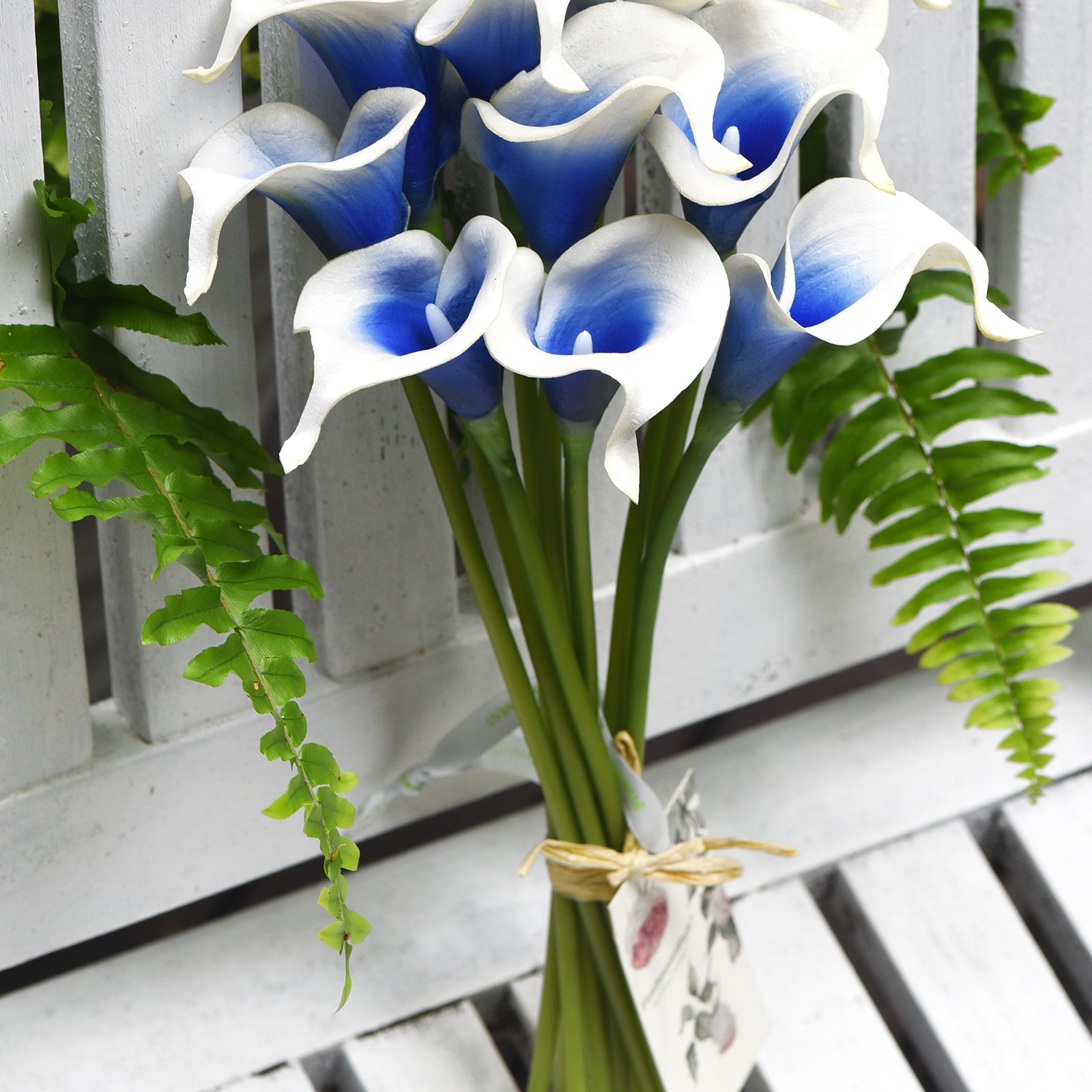Real Touch Calla Lilies Artificial Flower Bouquet 10 Stems (Silk White & Abyss Blue)