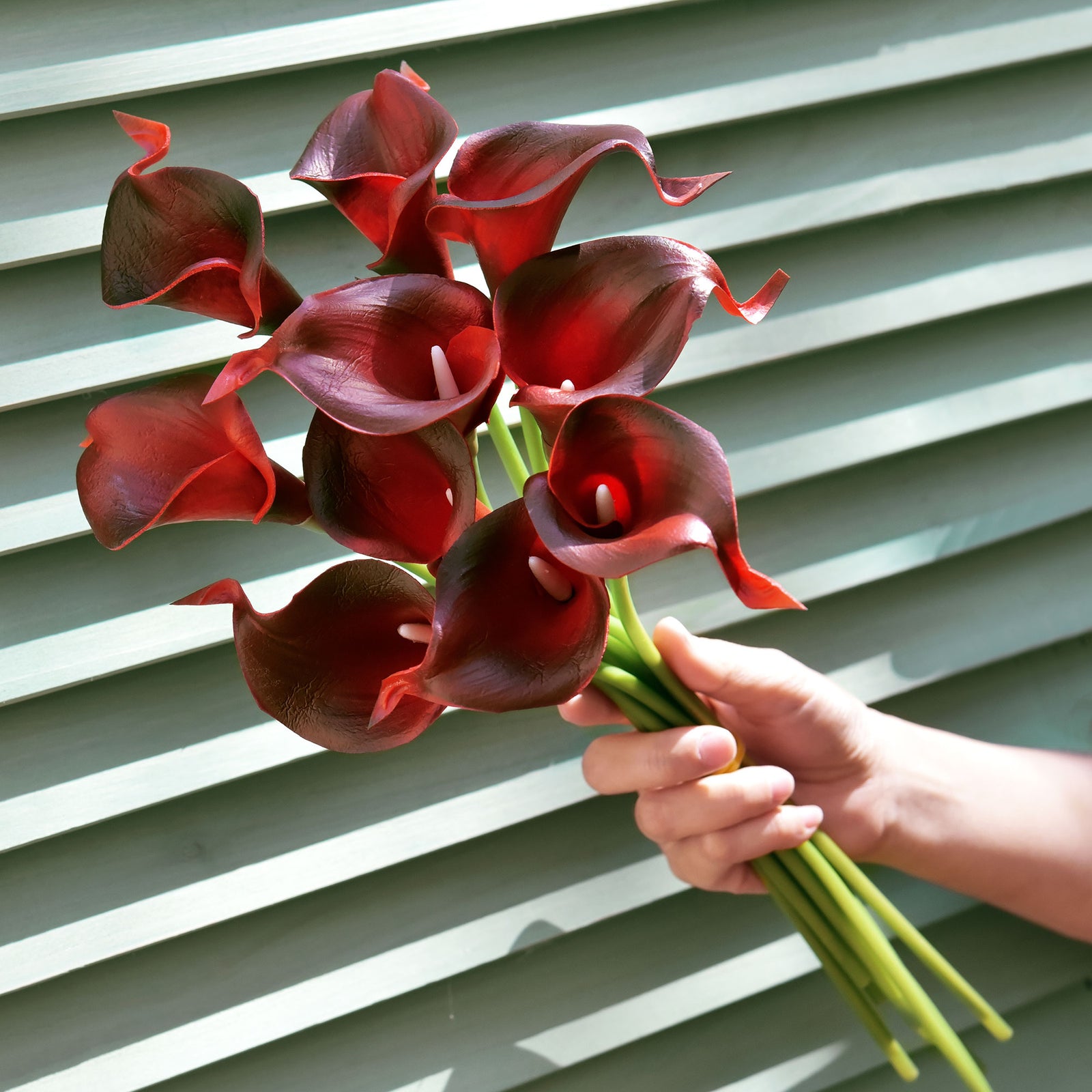 Dark Scarlet Real Touch Calla Lilies Artificial Flower Bouquet 10 Stems