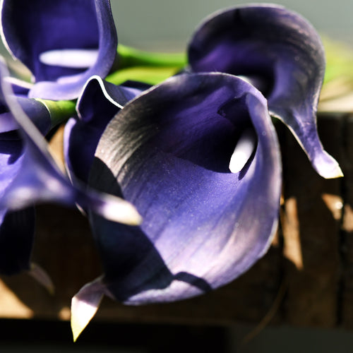 Dark Blue Violet Real Touch Calla Lilies Artificial Flower Bouquet 10 Stems