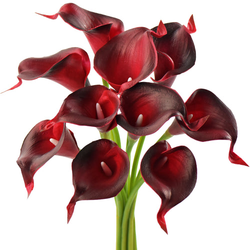 Dark Scarlet Real Touch Calla Lilies Artificial Flower Bouquet 10 Stems