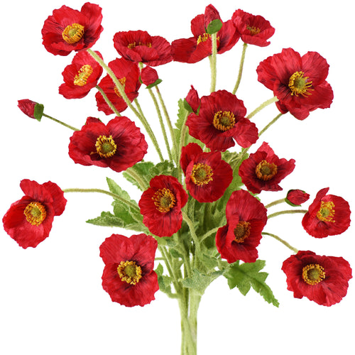 Red Silk Poppies Artificial Flower Bouquet for Remembrance Home Wedding 6 Stems 23.6'' (60cm)