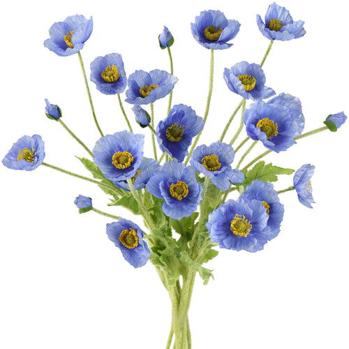 Ocean Blue Silk Poppies Artificial Flower Bouquet for Remembrance Home Wedding 6 Stems 23.6'' (60cm)