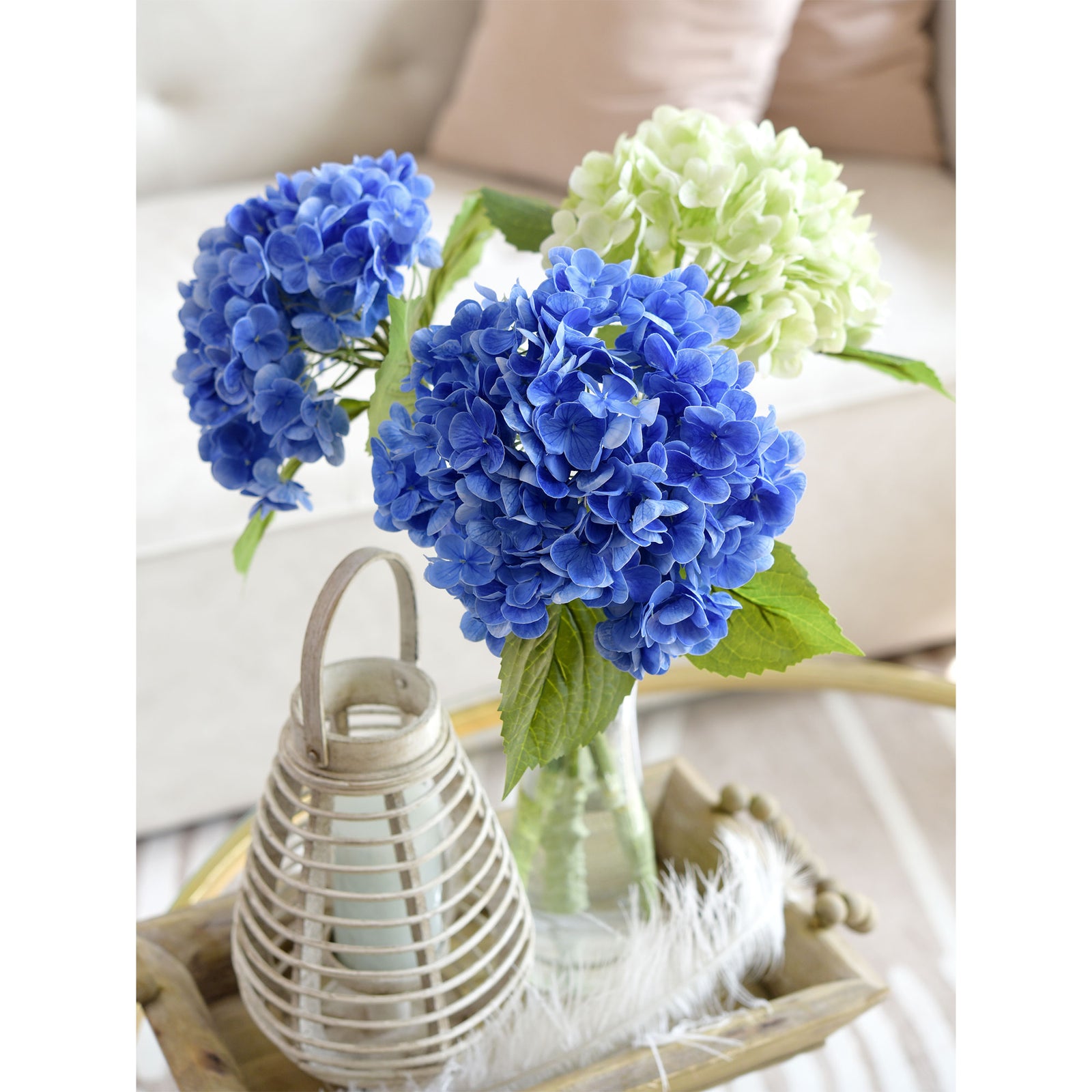 FiveSeasonStuff 2 Stems Real Touch Petals and Leaves Artificial Hydrangea Flowers Long Stem Floral Arrangement | for Wedding Bridal Party Home Décor DIY Floral Decoration (Blue Ocean)