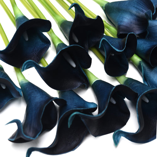 Midnight Blue Real Touch Calla Lilies Artificial Flower Bouquet 10 Stems