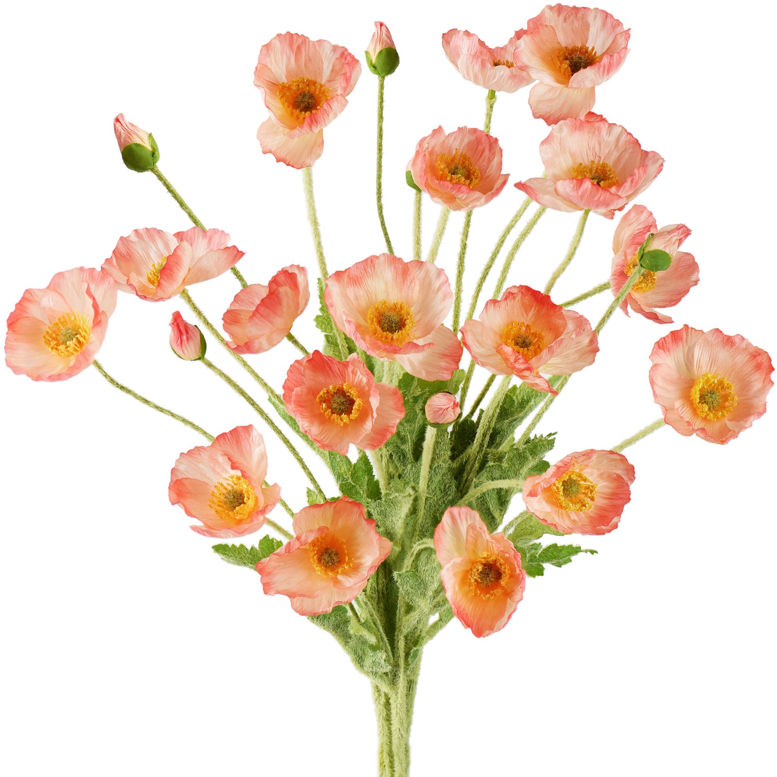 Peachy Pink Silk Poppies Artificial Flower Bouquet for Remembrance Home Wedding 6 Stems 23.6'' (60cm)