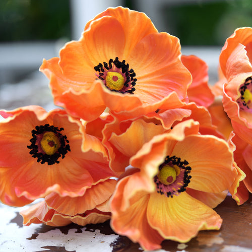 FiveSeasonStuff Orange Real Touch Artificial Poppy Flowers Remembrance Day Decorations 10 Stems 12.6'' (32cm)