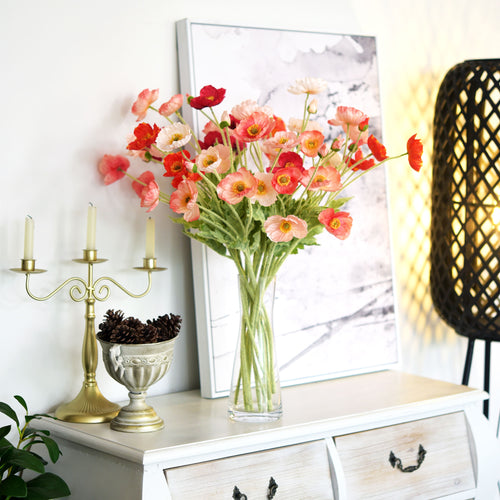 Peachy Pink Silk Poppies Artificial Flower Bouquet for Remembrance Home Wedding 6 Stems 23.6'' (60cm)